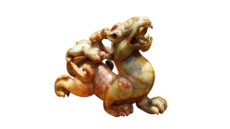 Chinese jade lion isolatedの写真素材