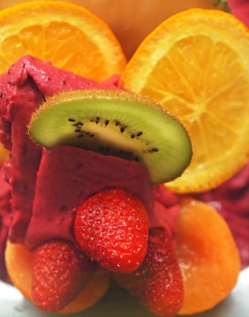 mixed fruit with ice creamの写真素材