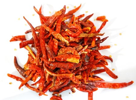 dry red pepper on white backgroundの写真素材
