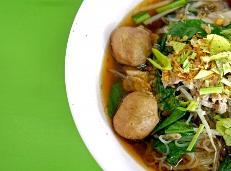 Thai Noodle Soup with Meat close upの写真素材
