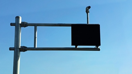 outdoor security cctv cameras against blue skyの写真素材