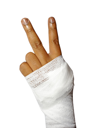 White medicine bandage on human injury handの写真素材