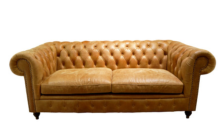 Brown luxurious sofa isolated on white background, front view の写真素材