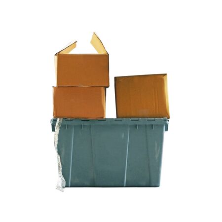 Cardboard boxes isolated over white backgroundの写真素材