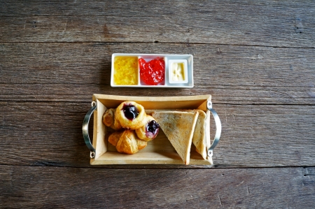 bread with jam and butterの写真素材