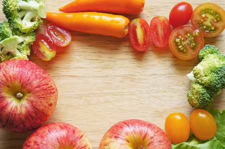 Healthy Organic Vegetables on a Wooden Background. Frame Designの写真素材