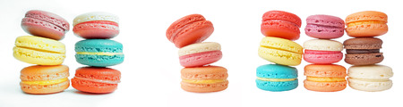 set of different gentle macaroons isolated on whiteの写真素材