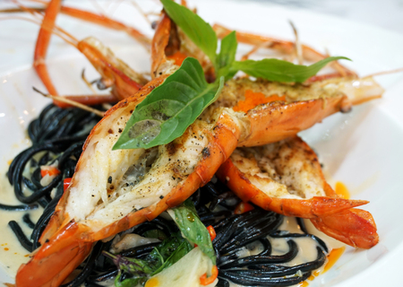 Pasta with Grilled Shrimp with Lobsterの写真素材