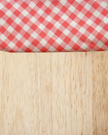 picnic tablecloth on old wooden table top viewの写真素材