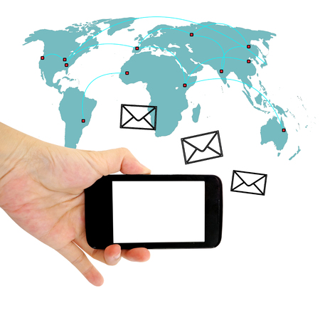 Concept of sending message wireless using smartphoneの写真素材