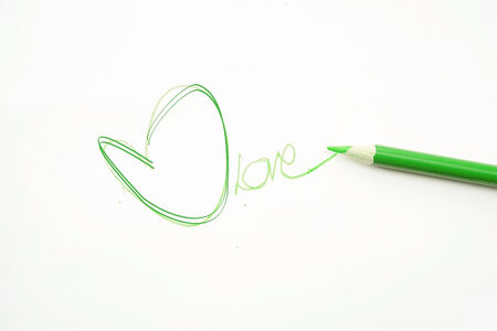 drawn heart with pencils (green love)の写真素材