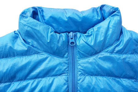Close up of down jacket with zipperの写真素材