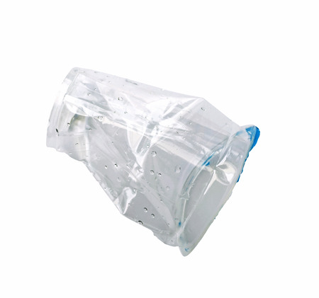 smashed plastic cup isolated on white with clipping path