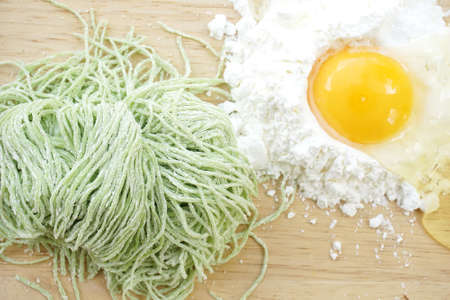 green noodle flour and eggの写真素材