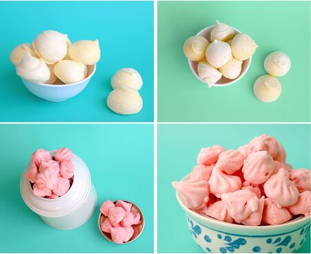 Pink and white set of meringueの写真素材