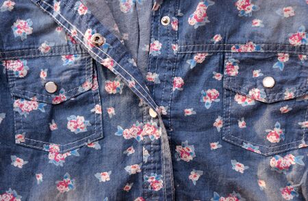 vintage style of tapestry flowers jeans shirtの写真素材