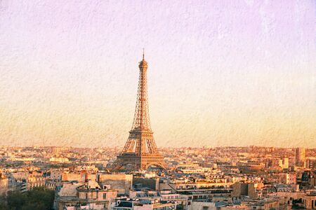 Vintage of Eiffel Tower, Paris, France (grunge wall texture)の写真素材