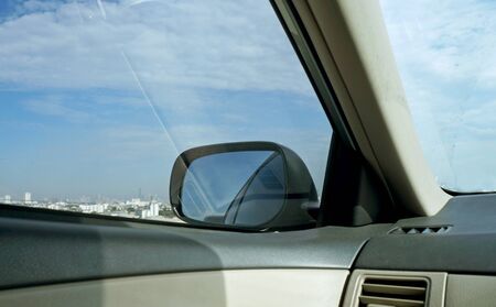 View from inside the car, on the roadの写真素材