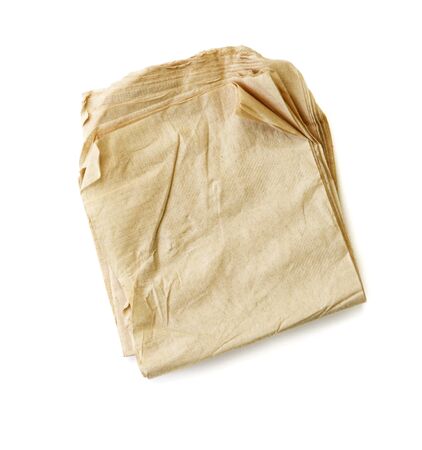 Used square bar napkin isolated on white background (clipping path)の写真素材