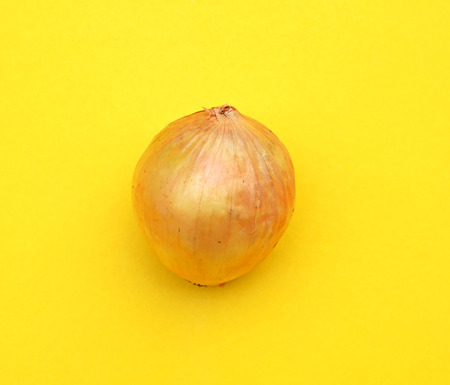 Ripe onion on yellow background (Pop art style)の写真素材