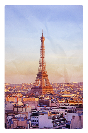 Eiffel tower. Photo in retro style. Paper texture.の写真素材
