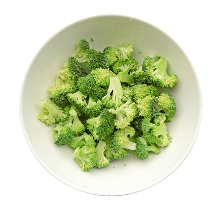 broccoli in white ceramic bowl isolate on white (clipping path)の写真素材