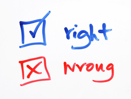 writing check box wrong or right on white backgroundの写真素材