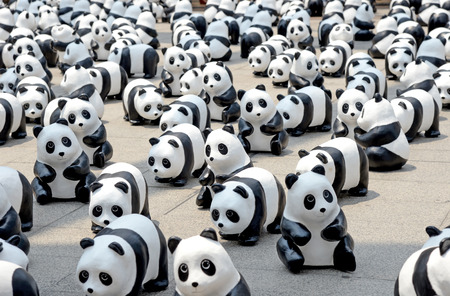 Bangkok, Thailand - March 8, 2016 : 1600 Pandas World Tour in Thailand by WWF at BTS Skywalk Chong Non Sri. 1600 paper marche pandas are made from recycled materials to represent 1600 pandas left in the wild.のeditorial素材