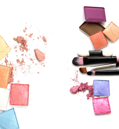 make-up brush with crushed eyeshadowの写真素材