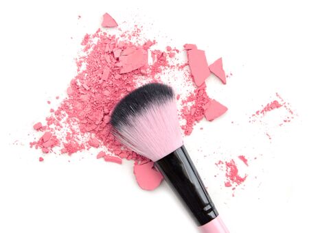 Pink Colored Powder and beauty tool blusherの写真素材