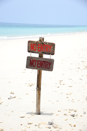 signs no entry on beachの写真素材