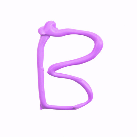 Purple color painted alphabet, Letters B isolate. (clipping path)の写真素材