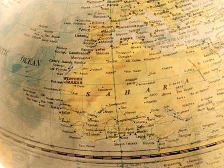Close up of North Africa on globe, vintage tone.