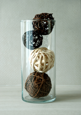 ball woven from twigs for decoration in glassの写真素材