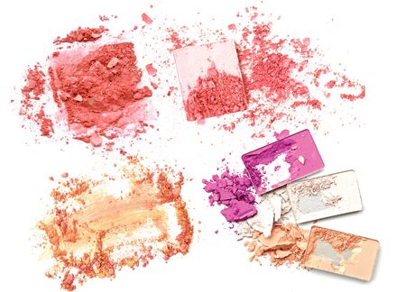 Various colored eye shadow on a white backgroundの写真素材