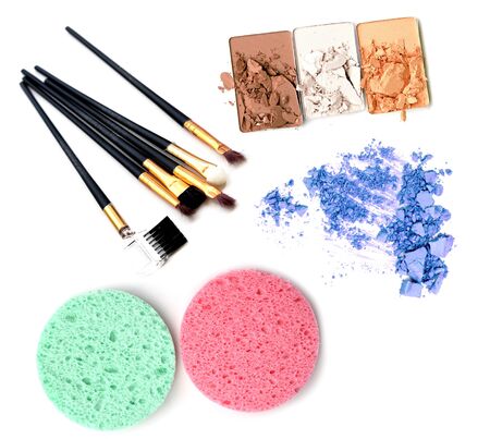 cosmetics and makeup. Tools for Professional make a top view. On a white backgroundの写真素材