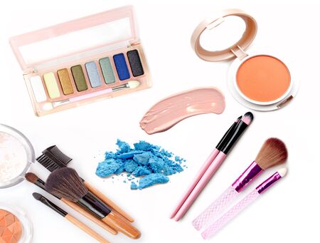 cosmetics and makeup. Tools for Professional make a top view. On a white backgroundの写真素材
