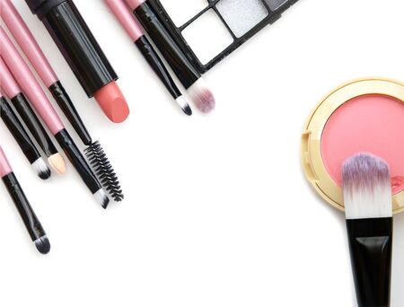 cosmetics and makeup. Tools for Professional make a top view. On a white backgroundの写真素材
