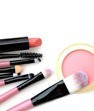 cosmetics and makeup. Tools for Professional make a top view. On a white backgroundの写真素材