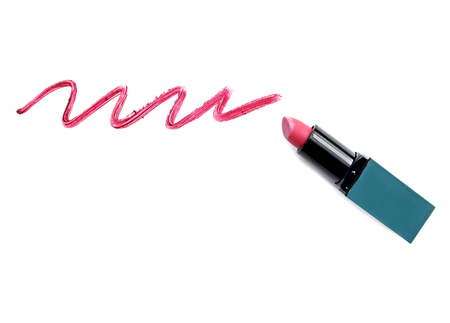 lipstick with trace on white backgroundの写真素材