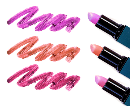 lipstick with trace on white backgroundの写真素材