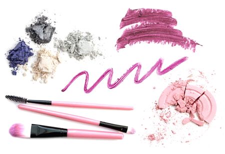 Collection of different professional make up products top view.の写真素材