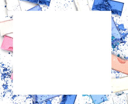 Make-up color eyeshadow box frame on white backgroundの写真素材