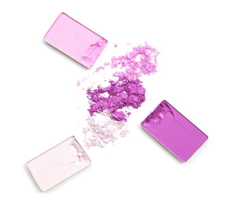 eyeshadow in the box and crushed samples isolated on whiteの写真素材