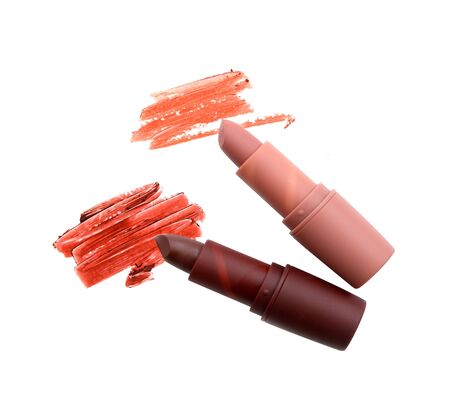 Smudged lipstick isolated on white backgroundの写真素材
