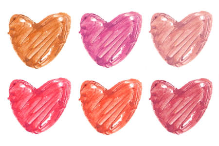 Collection of lipstick smear in heart shapeの写真素材
