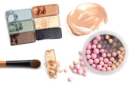 Make up product cosmetic isolated on a white background. Top view.の写真素材