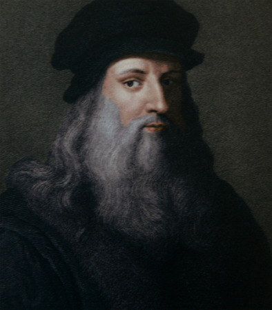 Leonardo da Vinci (1452-1519), Italian Renaissance painter from Florence. Engraving by Cosomo Colombini (d. 1812) after a Leonardo self portrait. Ca. 1500のeditorial素材