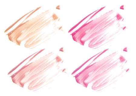 Collection of smudged lipsticks isolated on whiteの写真素材