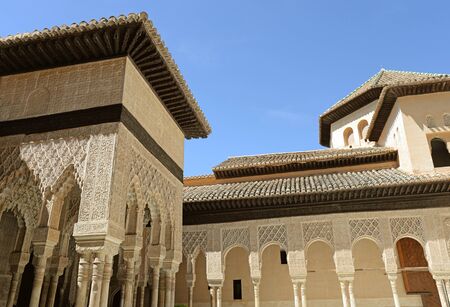 Granada, Andalucia, Spain - MAY 6, 2017: people and tourists around the Alcazaba de Granada, the military fortress of the Alhambra, in a sunny day.のeditorial素材